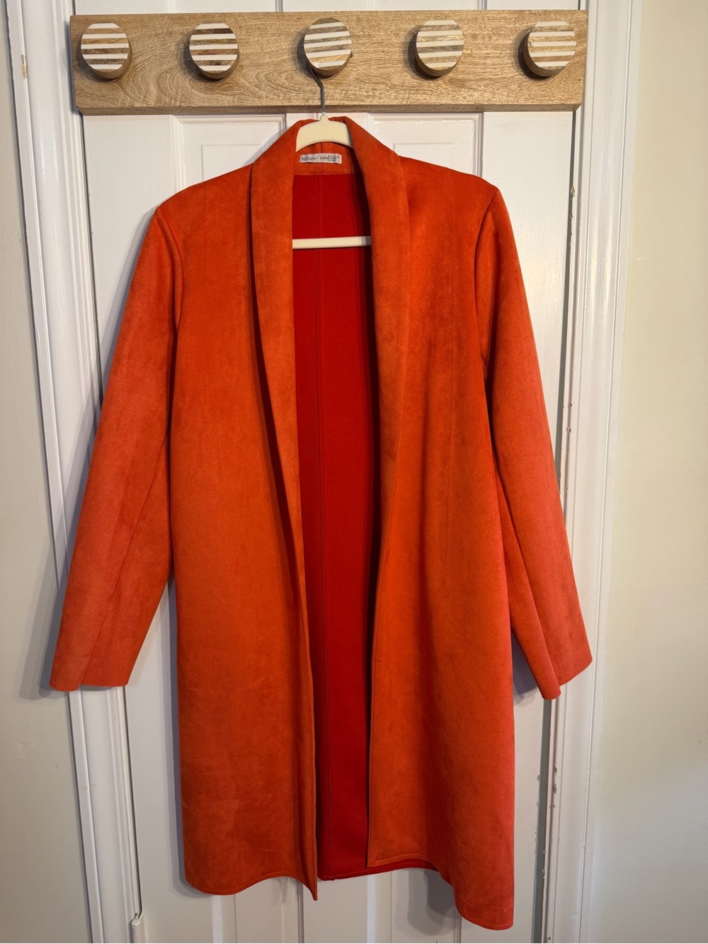 Zara Burnt Orange Faux Suede Longline Duster Coat Jacket Small